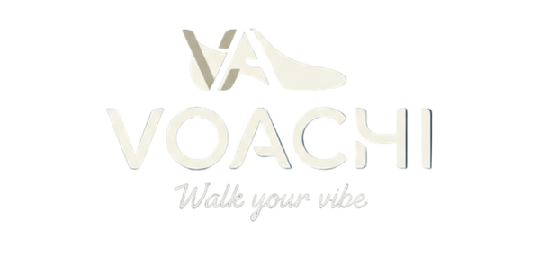 VOACHI logo with shoes design on a dark blue background